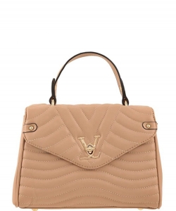 V Accent Crossbody Bag with Handle C-6618 APRICOT